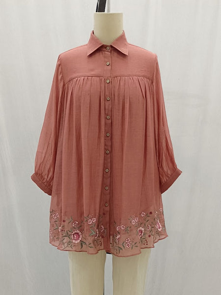 ROJM 2307201 EMBROIDERED CHANDERI TUNIC TOP
