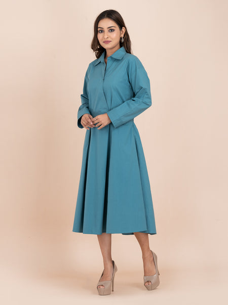 Teal Grace Poplin Dress ROJM 2411170