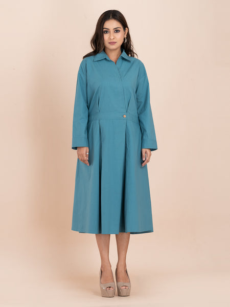 Teal Grace Poplin Dress ROJM 2411170