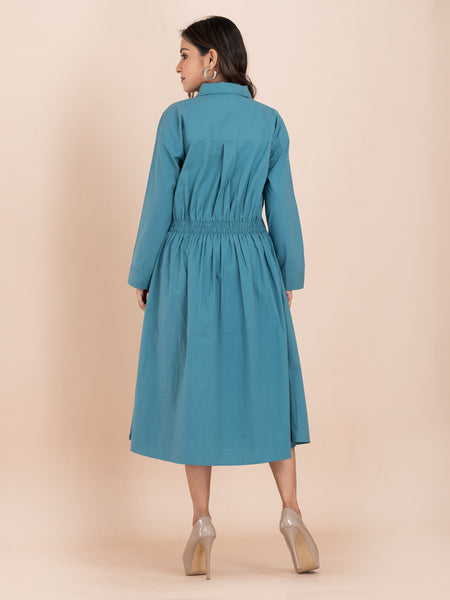 Teal Grace Poplin Dress ROJM 2411170