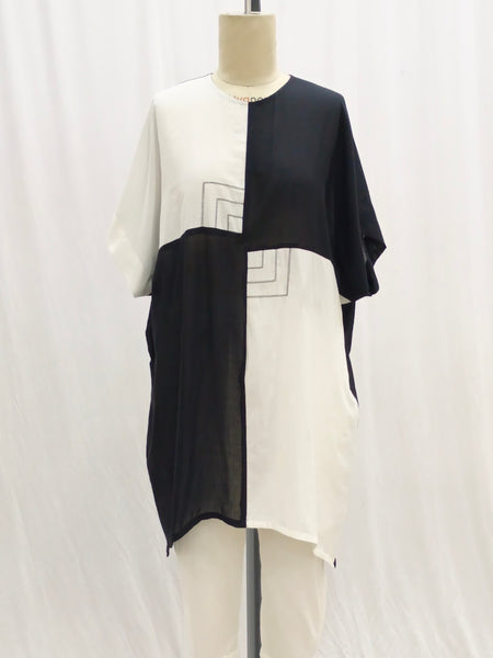 ROJM 230168 Black and white blocked dress